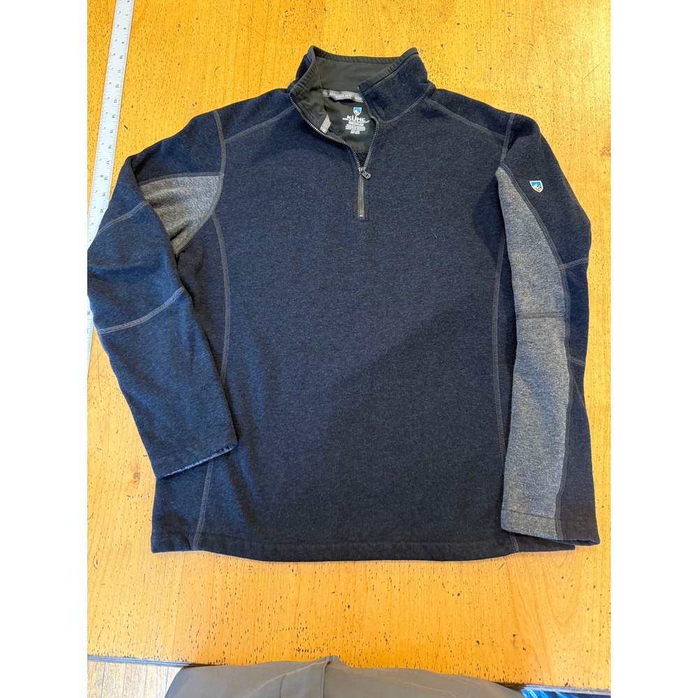 Kuhl Revel Size Medium Mens Blue Grey Fleece Lined 1/4 Zip Pullover Sweater
